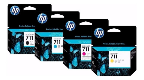 Combo Hp 711 Negro 80 Ml + 3 Colores 29ml Original T120 T520