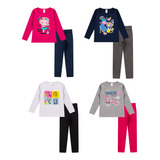 4 Conjunto Infantil Menina Legging Suplex Blusa Manga Longa