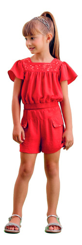 Conjunto Festa Natal Infanto Juvenil Feminino Short Cropped 