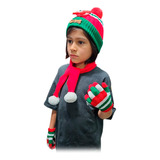 Combo X3 Gorro Pompón Bufanda Guante Navidad Frio niño bebés