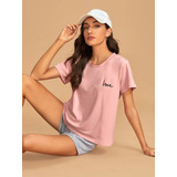 Conjunto De Pijama Camiseta Con Bordado De Letra Con Shorts