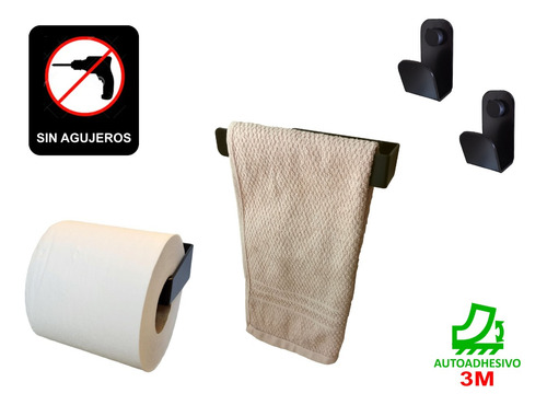 Kit Completo #3c Accesorios Baño Aluminio Autoadhesivo