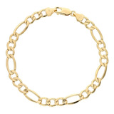 Pulsera Figaro Esclava Oro 10k Italiano 21cm 7mm + Estuche