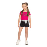 Conjuto Infantil Blusa Meia Malha E Shorts Moletom Feminino