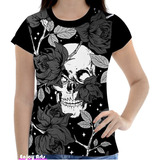 Camisa Camiseta Feminina Estampa Caveira Osso Esqueleto 12
