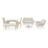 Combo Comedor Irlanda 4 Puestos + Sala Cannes Diseño De La Tela De Las Sillas Taupe