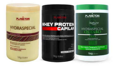 Kit Cronograma Capilar Salão Verniz Whey Quiabo Plancton 