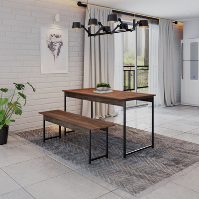 Conjunto Mesa De Jantar Com 1 Banco Estilo Industrial Gj