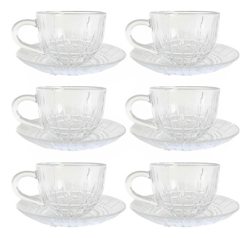 Juego De 6 Tazas 145ml Para Café Té  + 6 Platillos Vidrio