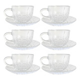 Juego De 6 Tazas 145ml Para Café Té  + 6 Platillos Vidrio