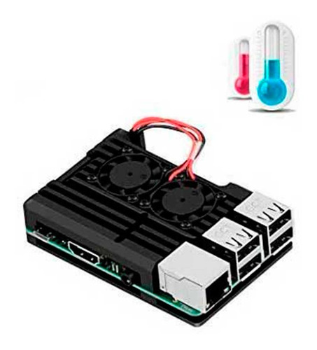 Case De Alumínio C/ Duplo Cooler P/ Raspberry Pi3 Pi 3 C/nf