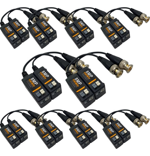 Kit C/ 10 Conversor Balun Passivo Engate Rápido 8mp Full Hd