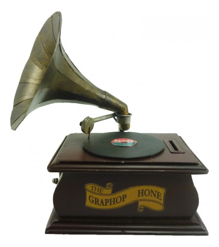 Alcancia Replica Gramofono Antiguo Adorno Metal 17x18x23cm