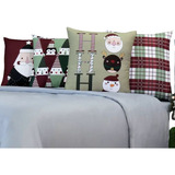 Kit 4 Capas De Almofadas Natal Natalino Xadrez 45cmx45cm