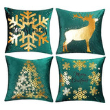 Fundas Cojines Navidad Color Verde Con Diseño Dorados 18x18