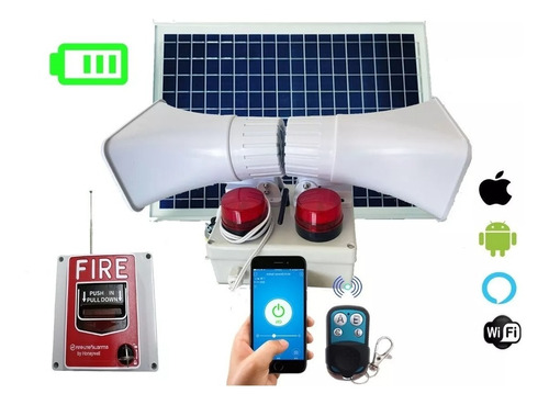 Alarma Vecinal Wifi Rf Solar Doble Sirena Boton Fire 300m