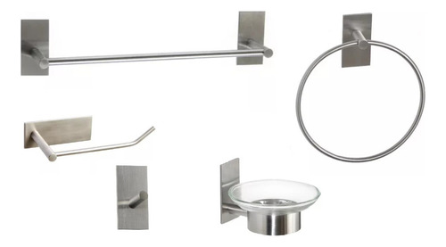 Set De Baño 5 Piezas - Stovinox - Autoadhesivo - Acero Inox.