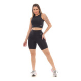 Conjunto 2 Pç Bermuda Blusa Feminino Blackout Academia