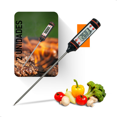 Polaris Shop Kit Combo 2 Unidades De Termômetro Carne Digital Culinário Tipo Espeto Cozinha Profissional Alimento Bebida Chocolate Agua Frio Quente Alta Qualidade Inox