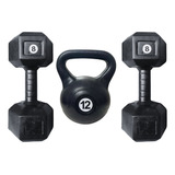 Kit Entrenamiento Rusa 12kg + 2 Mancuerna Hexagonal 8kg Gym