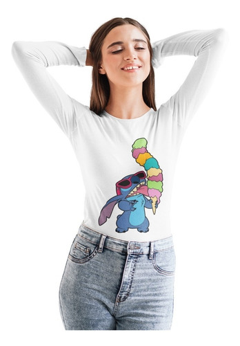 Polera Larga Dama Lilo Y Stitch Mono 326 Helado Estampado 