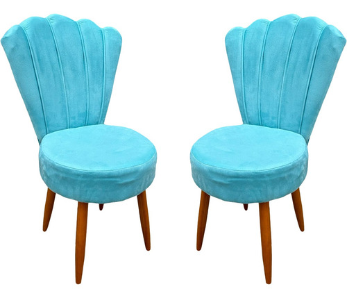 Kit 2 Cadeiras Para Penteadeira Luxo Veludo Azul Turquesa