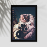 Quadro Decorativo Gato Astronauta - A3 C/ Moldura E Vidro