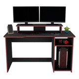 Escritorio Gamer Huni 90 X 136 Rta Wengue Rojo Color Negro