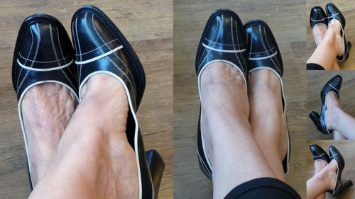 Zapatos Vintage Prada Cuero Negro Bordes Blancos 371/2