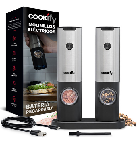 Cookify Molinillo Eléctrico De Sal Y Pimienta Color Negro