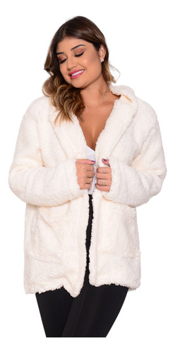 Casaco Sobretudo Com Capuz Teddy Bear Feminino Moda Inverno