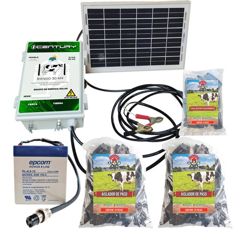 Energizador Ganadero Solar (30 Km) + Aisladores Gratis
