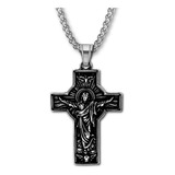 Collar Para Hombre Y Dije Crucifijo Jesús Cruz Color Plata