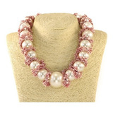 Collar Corto Perlones Con Cintas Rosa Importados Exclusivos