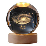 Lámpara Nocturna 3d Bola De Cristal Galaxia Con Base De Made