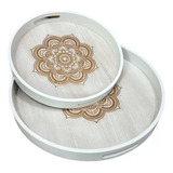 Set 2 Bandejas Desayuno Multiuso Madera Bambu Con Mandala