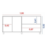 Mueble Bahiut Vajillero 4 Puertas Sistema Push 180 Cm Living Color Olmo Gris