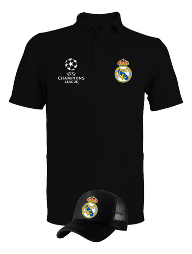 Camiseta Tipo Polo Real Madrid Champion Obsequio Gorra Black