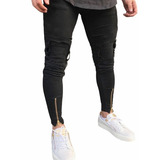 Calça Jeans Biker Super Skinny Barra Com Ziper Masculina