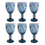 Set Juego 6 Copas Cristal Labrado 330 Ml Colores Vino Agua Color Azul