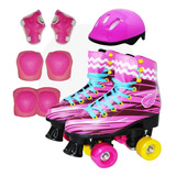 Patins Roller Menina Clássico 4 Rodas 30/31 + Kit Proteção