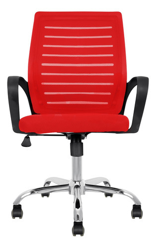 Silla Oficina Ergonomica Gerencial Marca Silleti Modelo Boston Base Cromada Giratoria Reclinable Tapizada En Malla Color Rojo