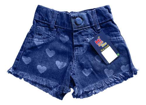 Shorts Jeans Infantil Menina Coração Feminino 2 Ao 8 Anos