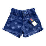 Shorts Jeans Infantil Menina Coração Feminino 2 Ao 8 Anos