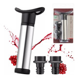 Kit Bomba De Vácuo Ideal Tampar Vinho Inox 2 Rolhas Silicone Cor Preto