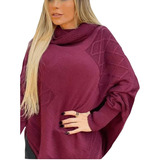 Tricô Grosso Inverno Gola Alta Blusa Feminina Kimono Lindo