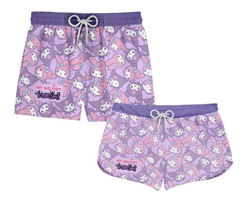 Kit Casal Short Praia My Melody Kuromi Hello Kitty Ref501