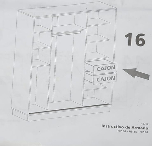 Placard 180x195 Melamina Blanco 2 Puertas Corredizas Cajones