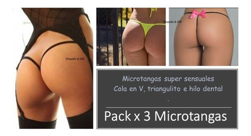 Micro Tangas Hilo Dental, Cola En V Y Triangulito Pack X 3