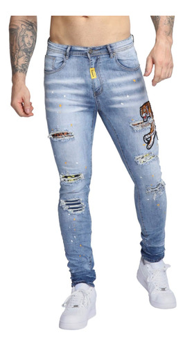[logeqi] Jeans Rasgados Azules Wild Elegance Para Hombre
